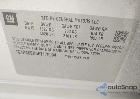 2015 Chevrolet Cruze Ls Auto из США, поврежденный, VIN 1G1PA5SH5F7170004